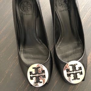Tory Burch Peep Toe Leather Wedges - LIKE NEW!
